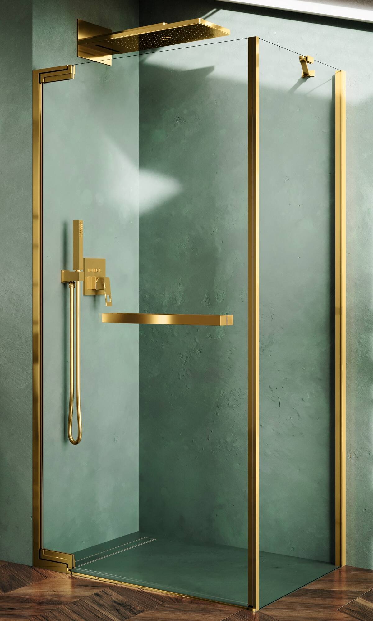 Novellini N180 FG Zijwand 118-119,5x200 cm Brushed Bronze Helder Glas