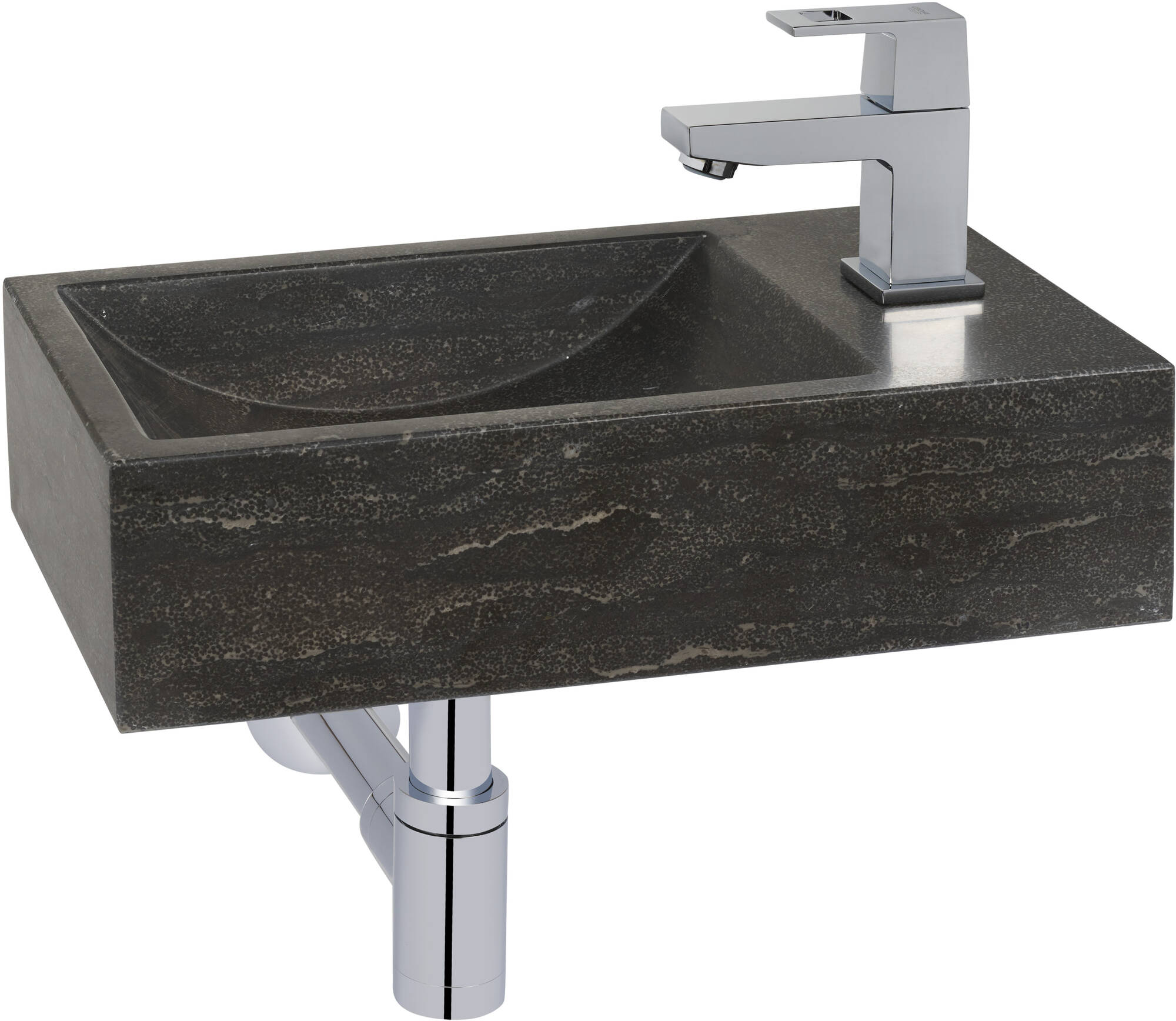 Ben Venetia fontein incl. chromen kraan rechts 40x22x10cm Hardsteen grijs