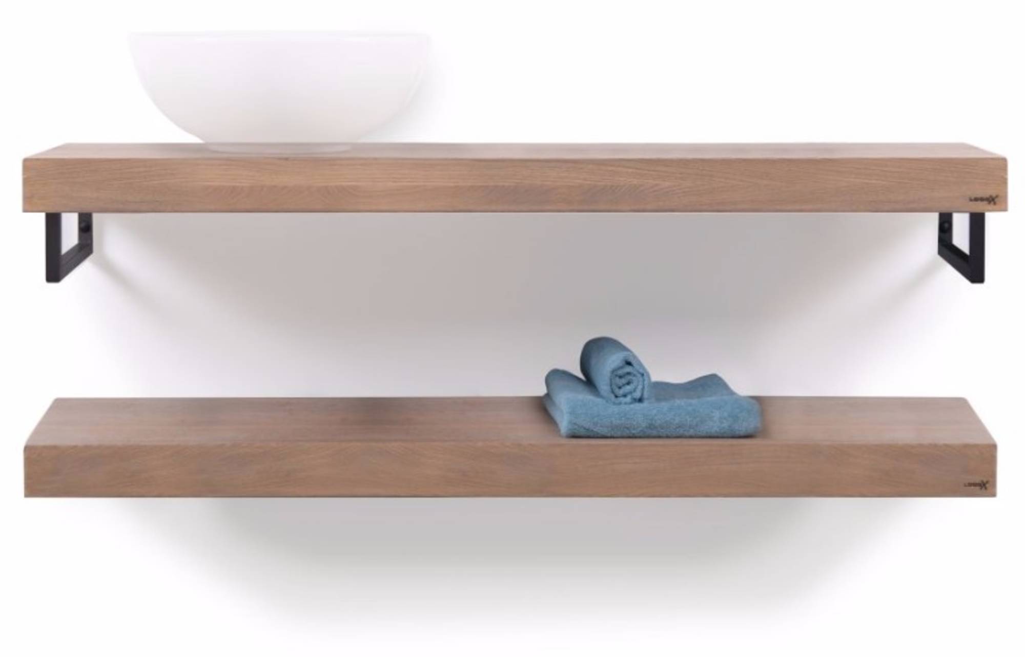 Looox Wooden Base Shelf Duo Eiken 100 cm Old Grey/Mat Zwart