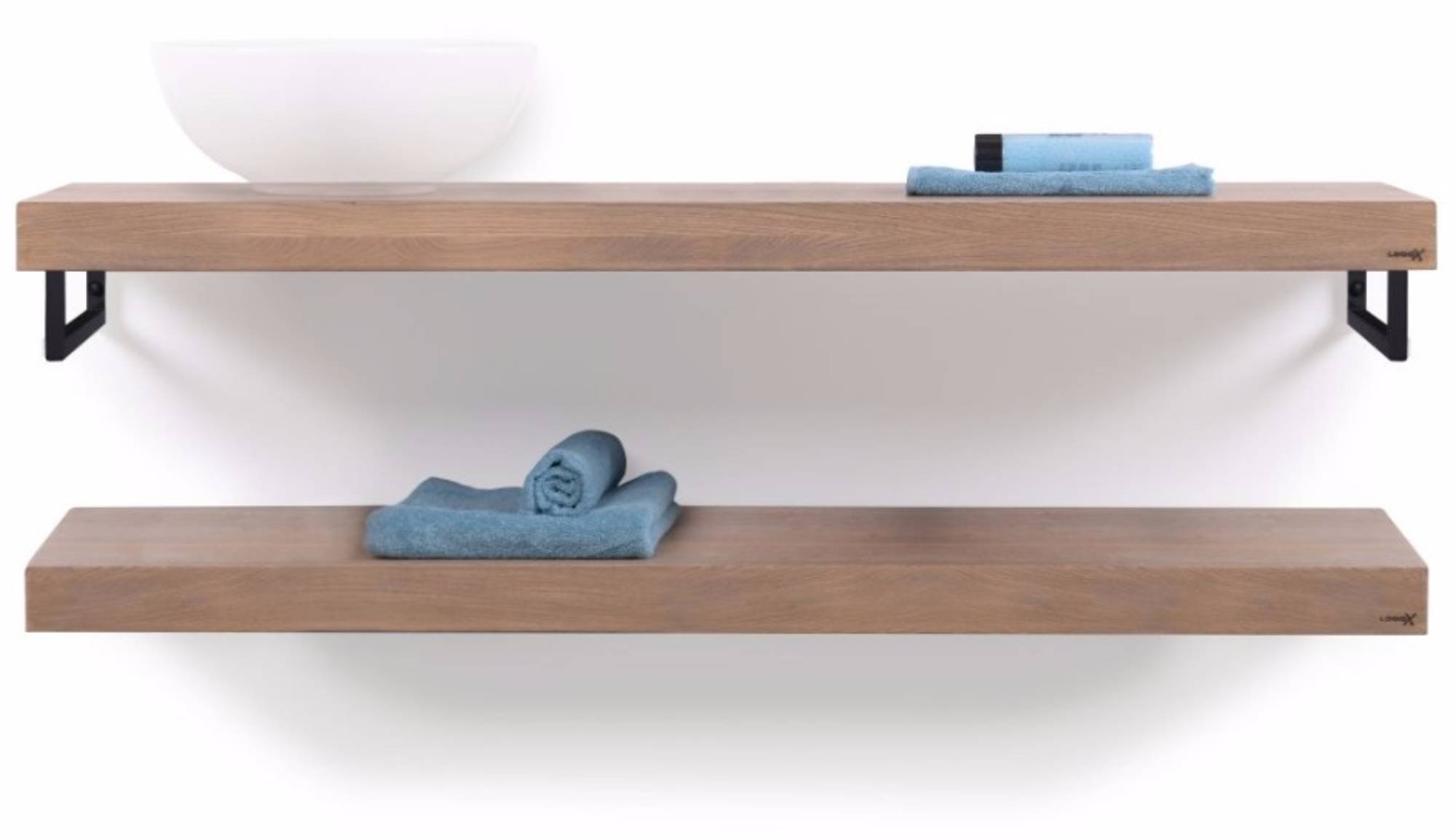 Looox Wooden Base Shelf Duo Eiken 140 cm Old Grey/Mat Zwart