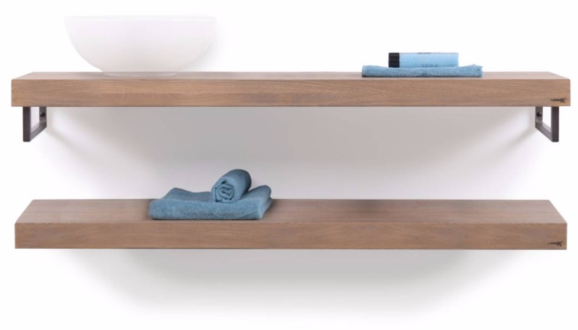 Looox Wooden Base Shelf Duo Eiken 140 cm Old Grey/RVS