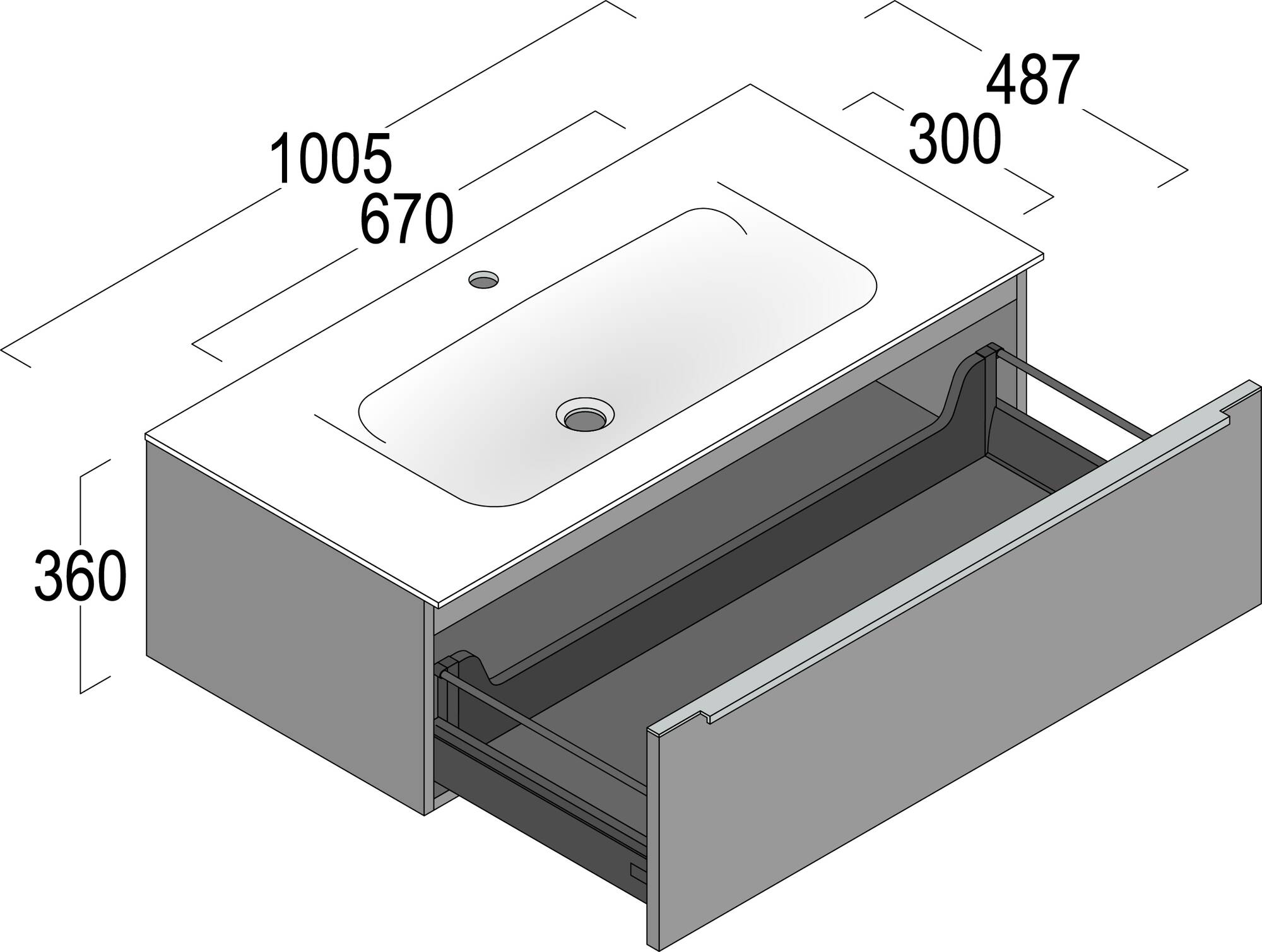 Saniselect Xian Badmeubelset 100,5x48,7x36 cm Mat Zwart